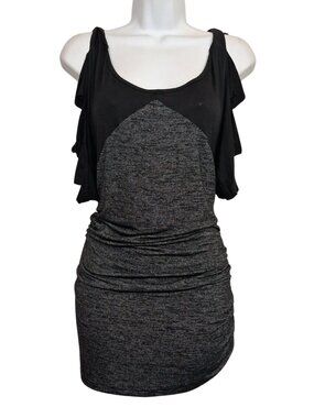 NEXTMIA Cold Shoulder Blouse Ladder Sleeve Black Charcoal Gray Ruched 16 NWT